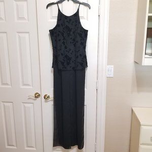 ❤️ Women's Onyx Nite Black Floral Metallic Spaghetti Strap Scoop Neck Pant Dress
